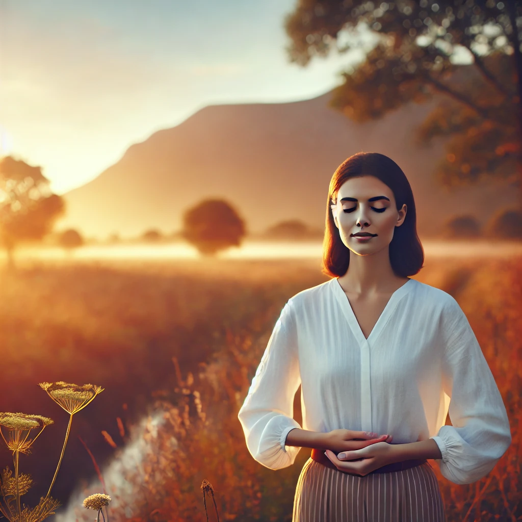 le calme et la sérénité d'une femme qui s'est reconnectée à elle-même