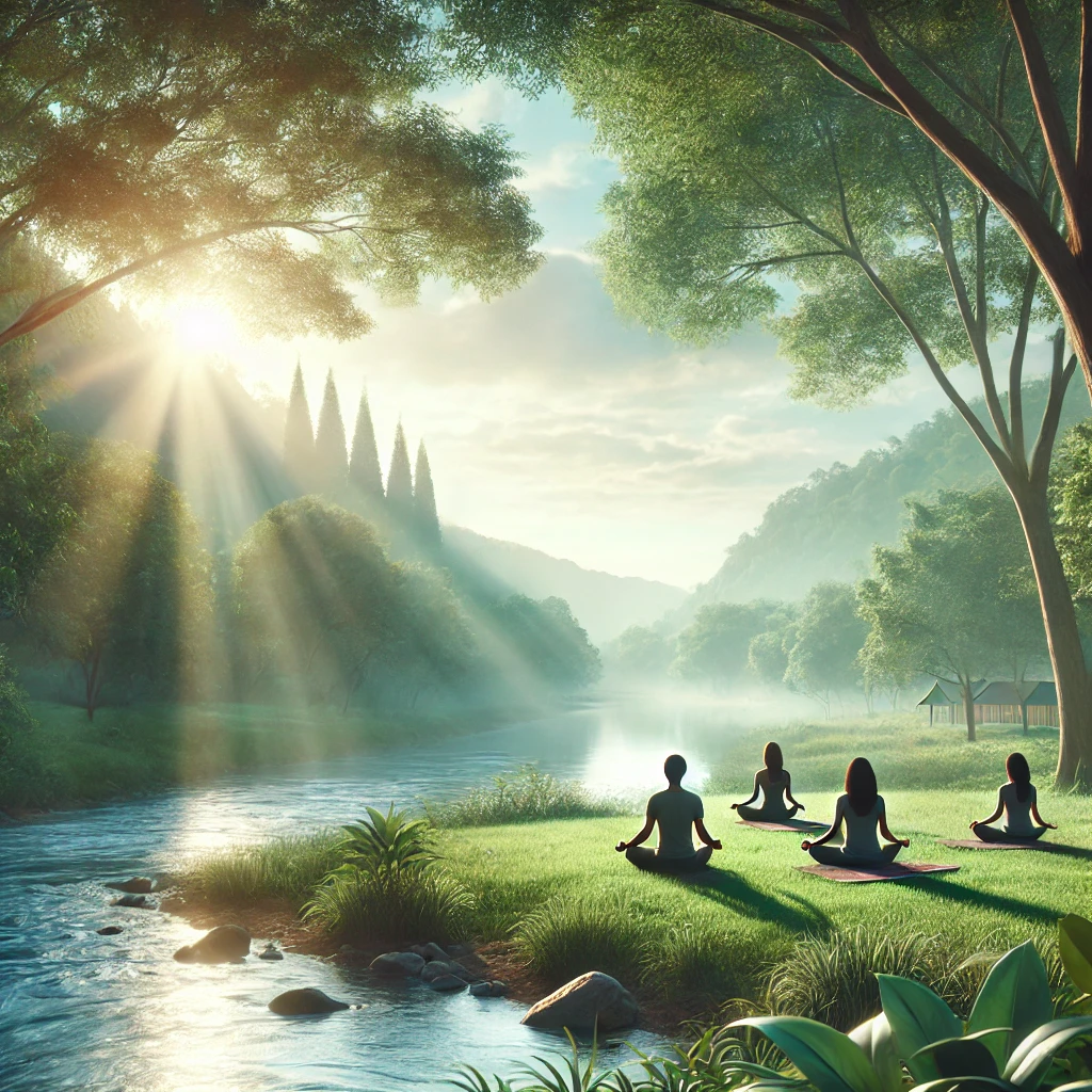 une retraite de bien-être dans un cadre naturel, avec des moments de méditation, de yoga, et de connexion à la nature