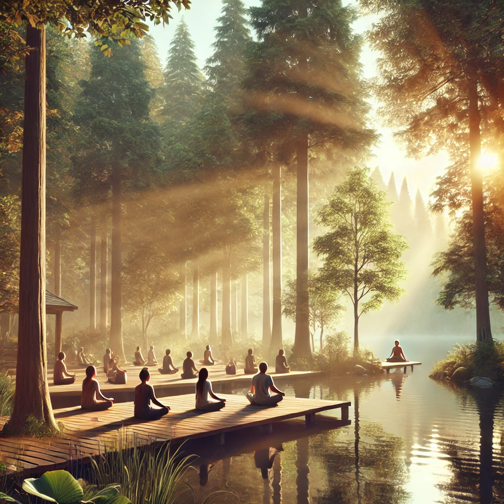une retraite spirituelle et bien-être dans un cadre naturel, avec des moments de méditation, de yoga, et de connexion à la nature