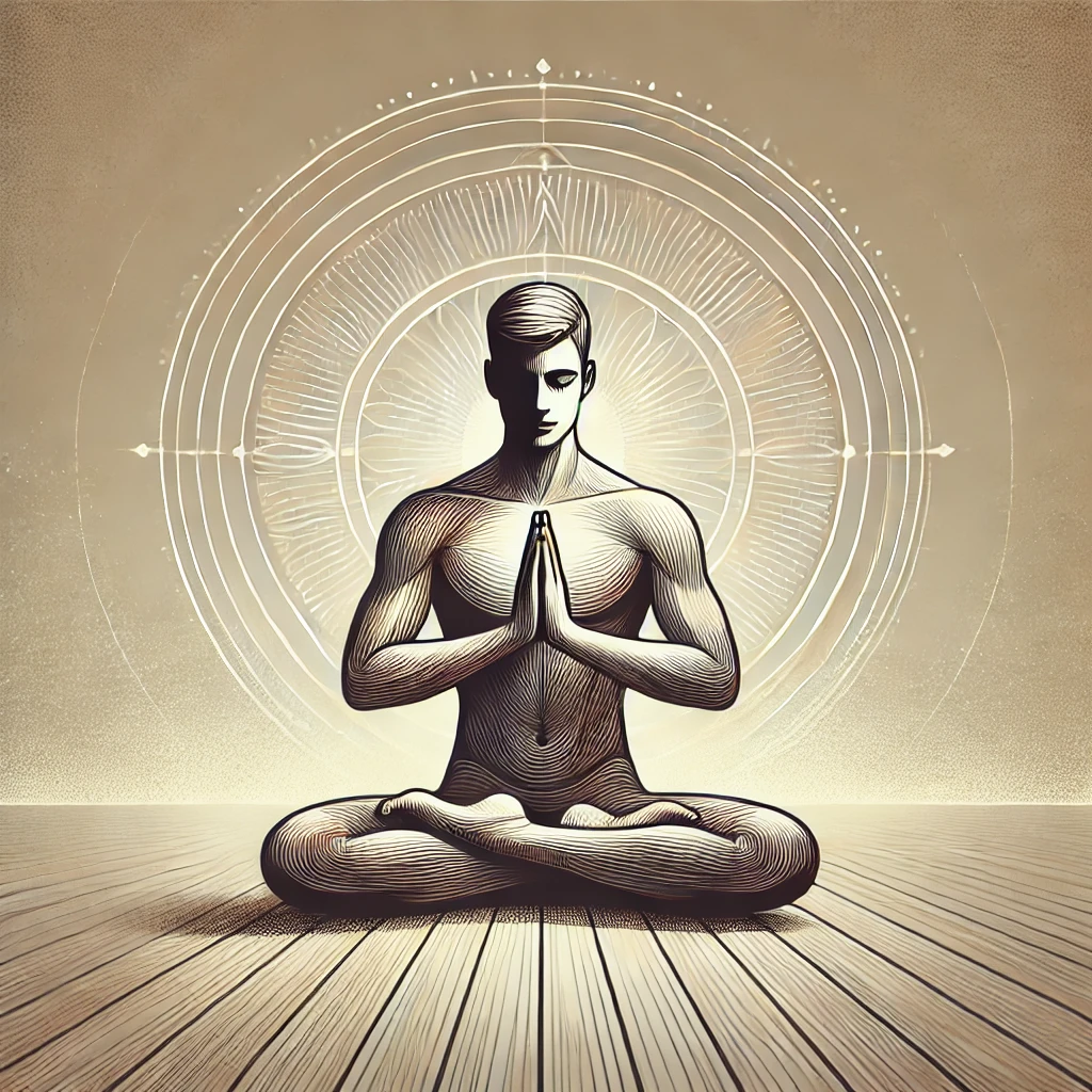 une personne en posture de méditation avec les mains en mudra de prière. afin d'accompagner les recommandations pour apaiser la montée de la Kundalini, en favorisant l’ancrage et la stabilité intérieure.